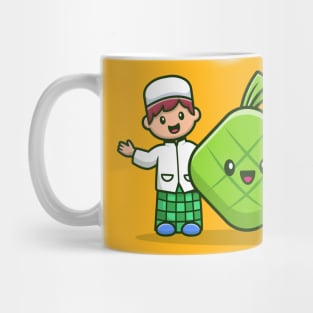 Moslem Couple With Cute Ketupat Cartoon Illustration Mug